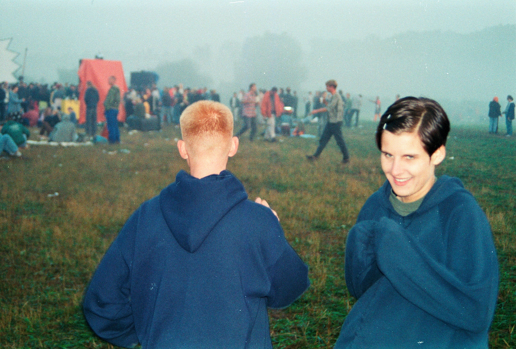 ANFANG BEGINNING_photo by Christian Stemmler_Sandra and a friend at sunrise at Goa Fest Güterfelde outside of Berlin, August 1996